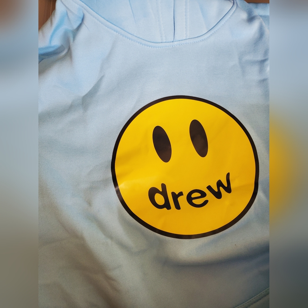 DREW happy face light blue hoodie sweater Justin Bieber smiley like face XXL - Picture 3 of 5